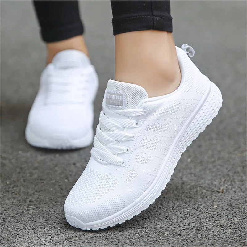 White Sneakers for Women – Breathable Mesh Casual Sneakers, Lightweight Vulcanized Gym Shoes 1