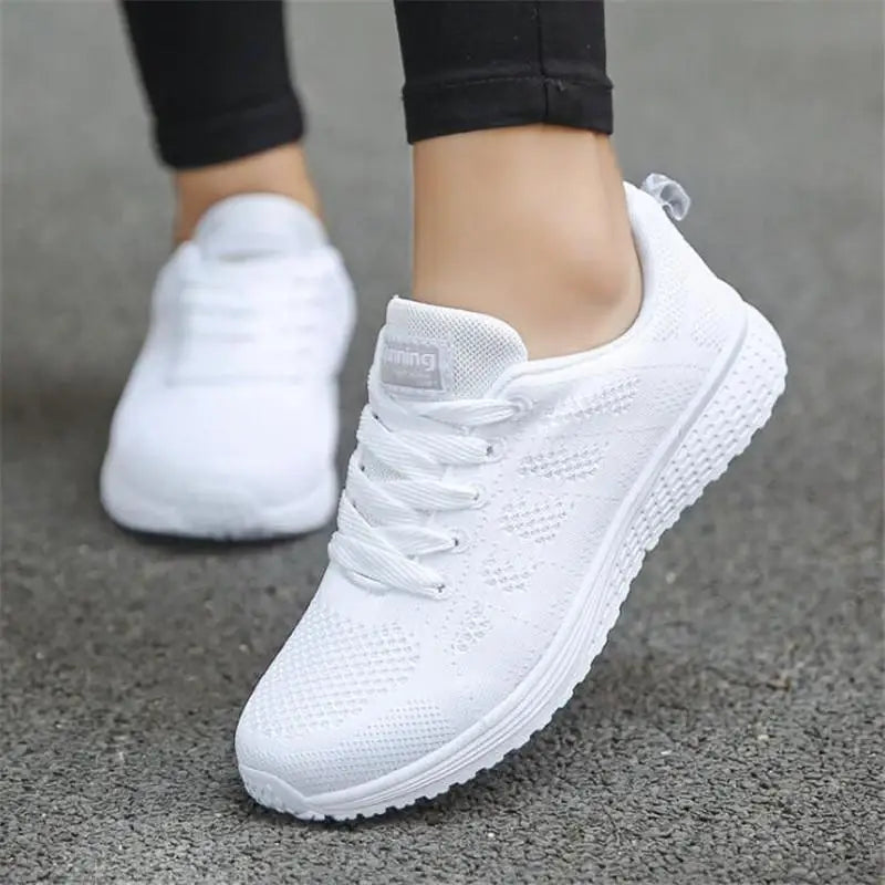 White Sneakers for Women – Breathable Mesh Casual Sneakers, Lightweight Vulcanized Gym Shoes 7