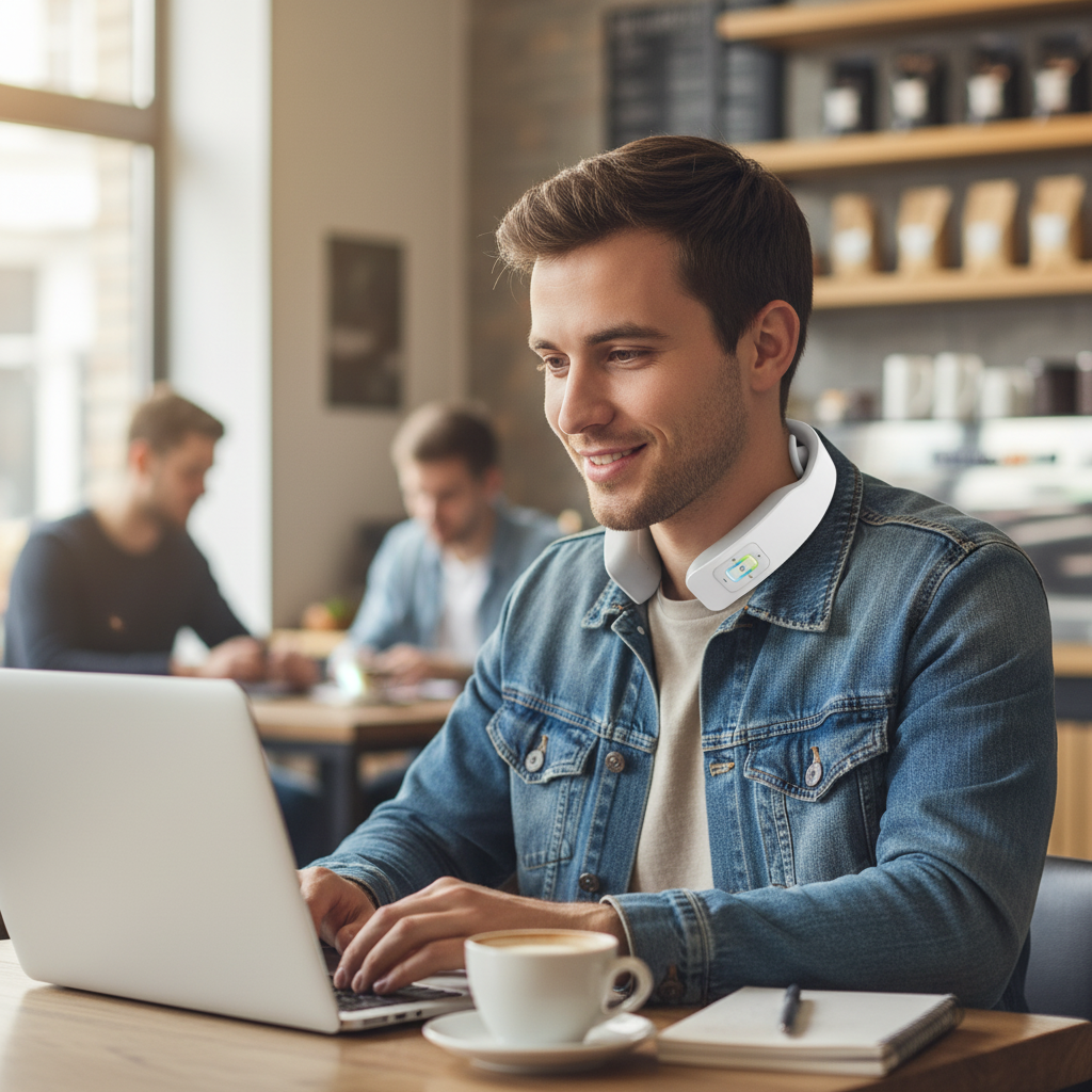 Wearable Neck Massager with Heat – Shiatsu Neck and Shoulder Massager, Portable with EMS Technology and Remote Control Align Body Relief