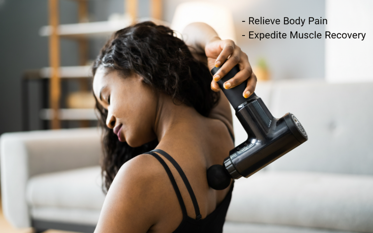 MAX Massage Gun – Compact, Portable with 2 Speed Modes and 4 Massage Heads Align Body Relief